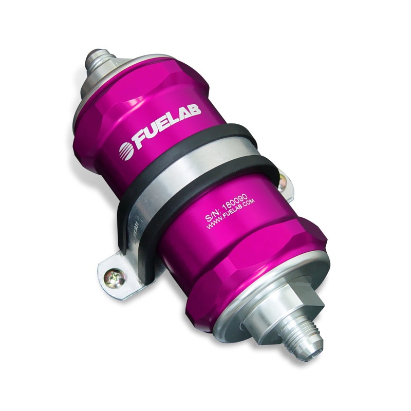 Fuelab 818 In-Line Fuel Filter Standard -6AN In/-12AN Out 10 Micron Fabric – Purple