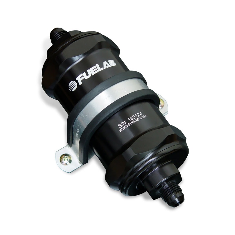 Fuelab 818 In-Line Fuel Filter Standard -8AN In/Out 10 Micron Fabric – Black