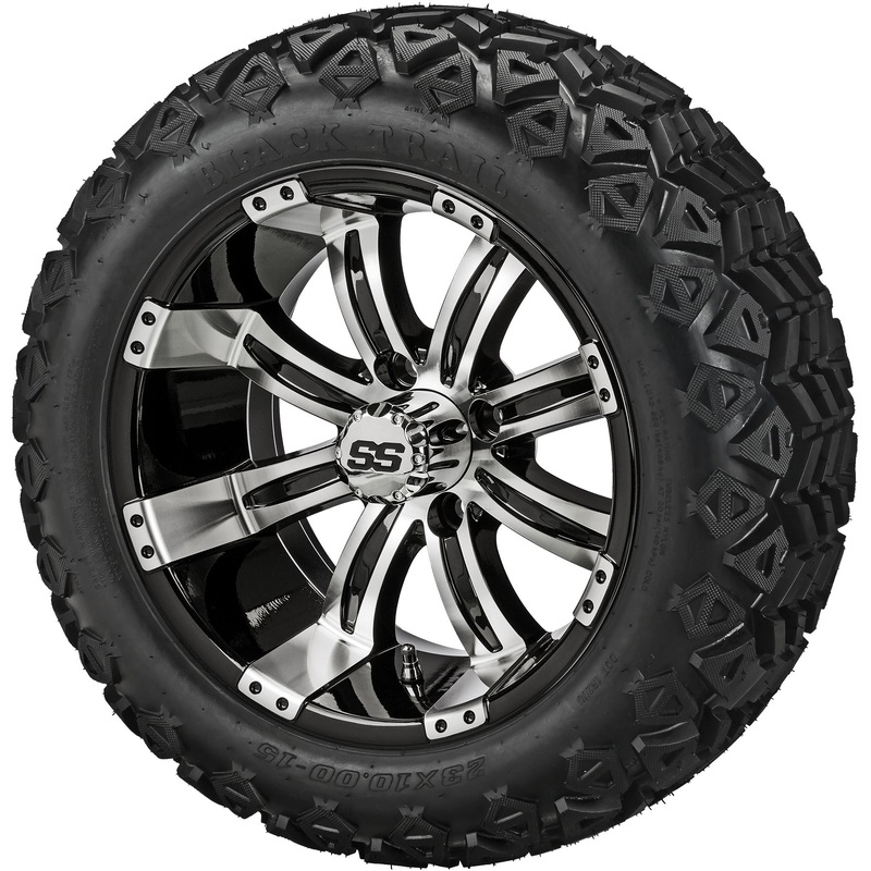 15″ Casino Black/Machined on 23×10.00-15 Black Trail Tires
