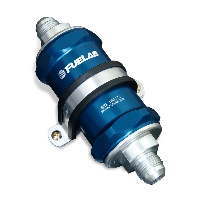 Fuelab 818 In-Line Fuel Filter Standard -10AN In/-8AN Out 6 Micron Fiberglass – Blue