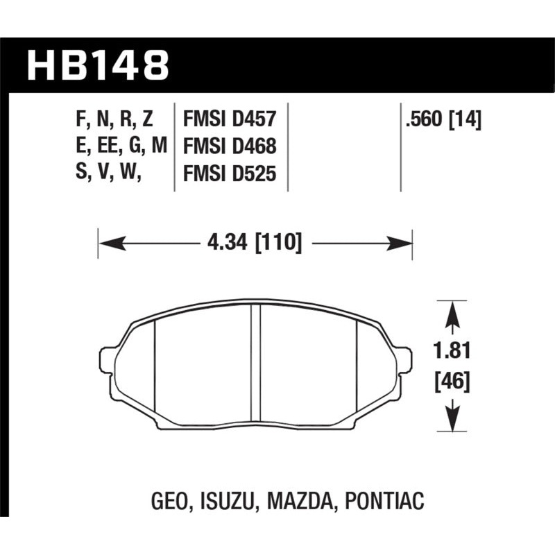 Hawk 89-93 Miata Blue 9012 Race Front Brake Pads D525