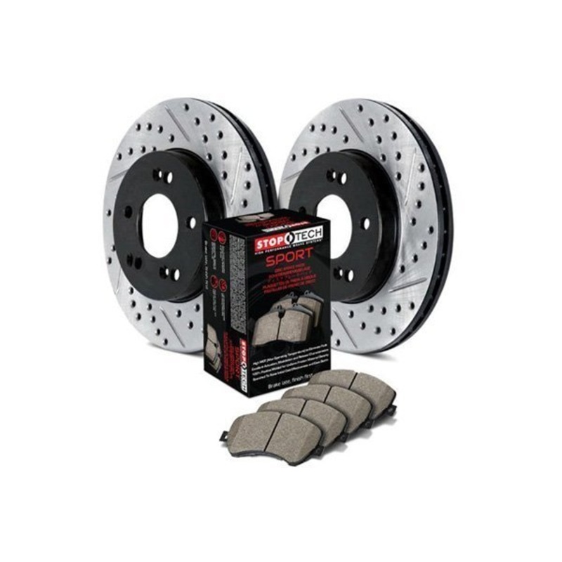 StopTech 08 Infiniti G37 Sport Rear Drilled & Slotted Sport Brake Kit (Rotors/Pads/SS Brake Lines)