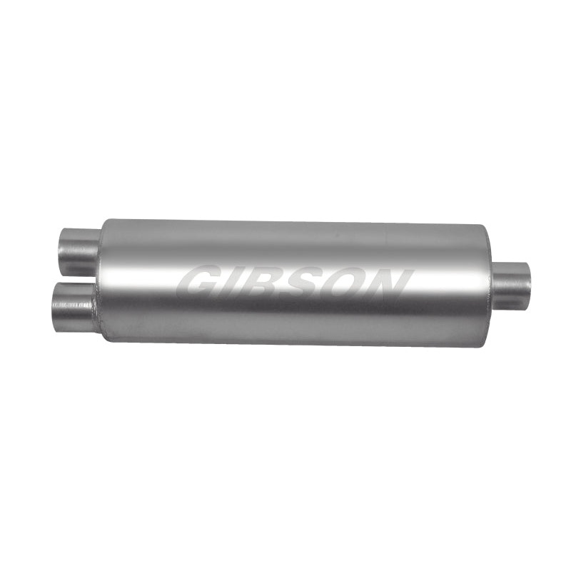 Gibson SFT Superflow Dual/Center Round Muffler – 8x24in/3in Inlet/4in Outlet – Stainless