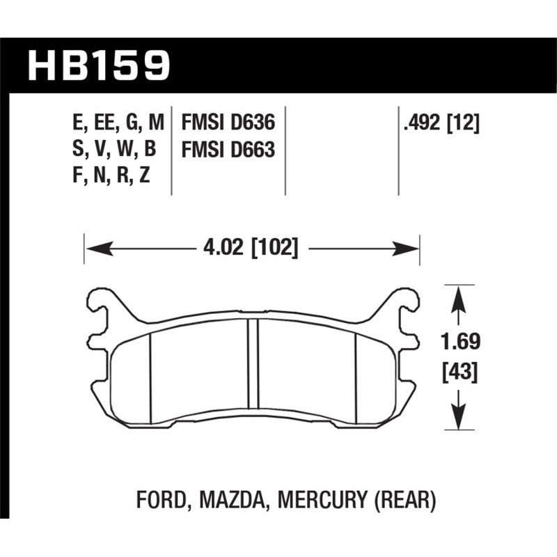 Hawk 97-02 Ford Escort (Inc. LX/Sport) / 94-03 Mazda Miata DTC-60 Race Rear Brake Pads (D636)