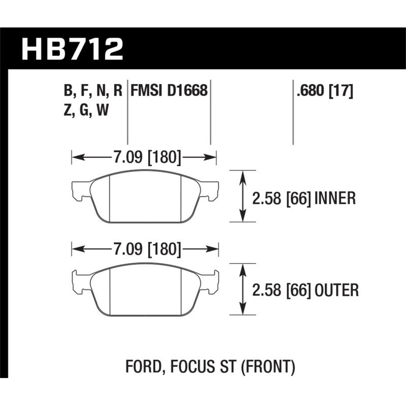 Hawk 13 Ford Focus Street 5.0 Front Brake Pads