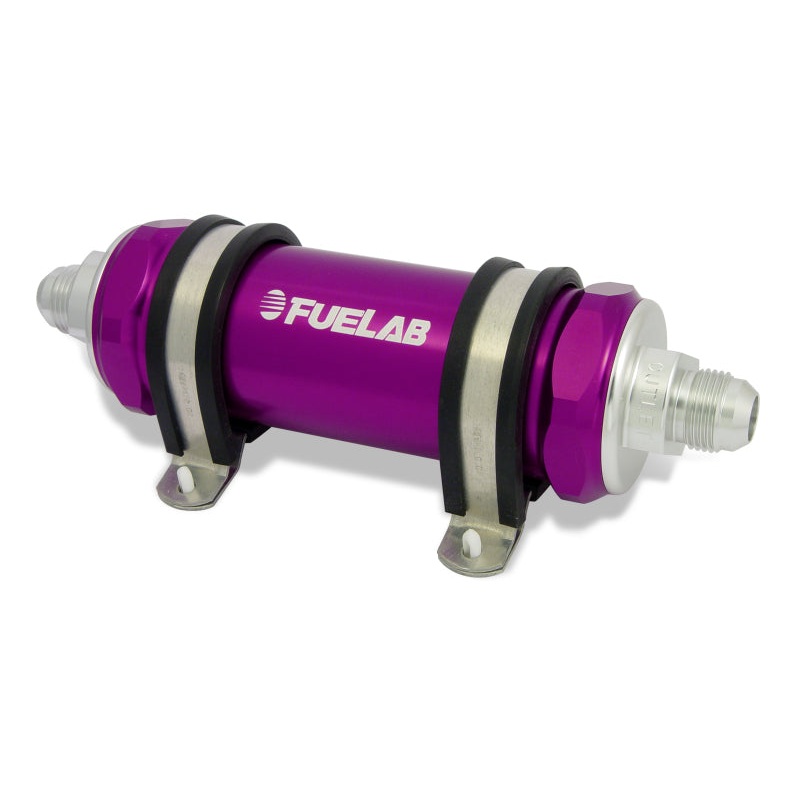 Fuelab 828 In-Line Fuel Filter Long -8AN In/-10AN Out 6 Micron Fiberglass – Purple