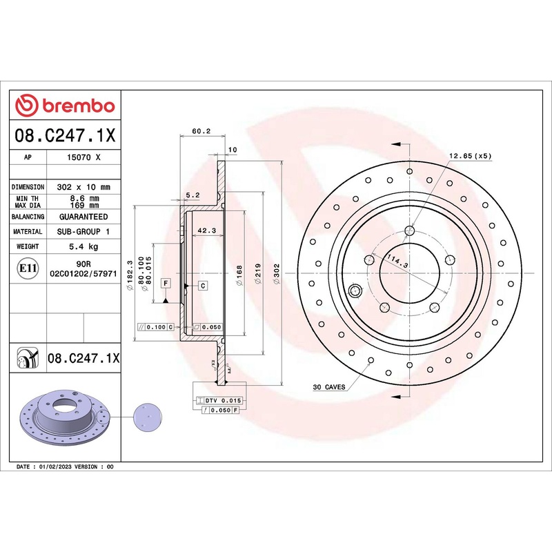 XTRA Drilled Rear Disc Brake Rotor – 08.C247.1X