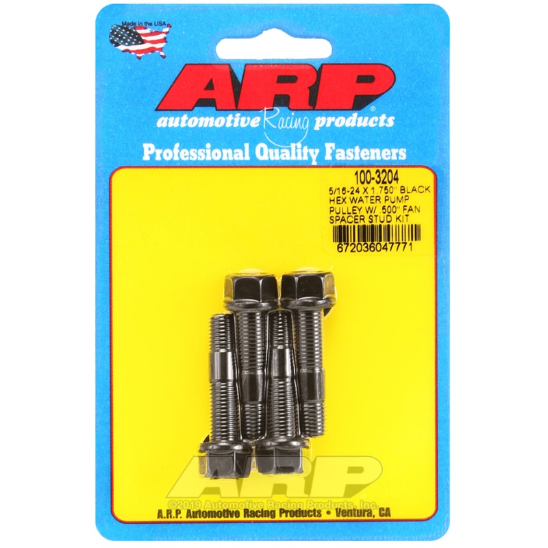 ARP 5/16-24 X 1.750 Black Hex Water Pump Pulley w/ .500in Fan Spacer Stud Kit