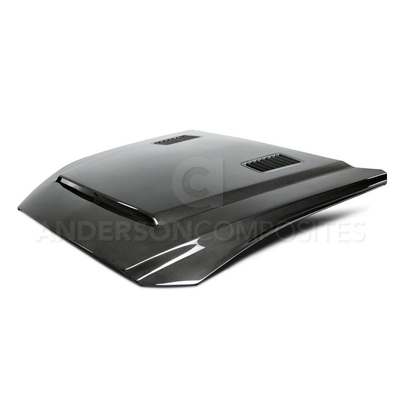 Anderson Composites Double Sided Carbon Fiber Super Snake Style Hood 2015-2017 Ford Mustang