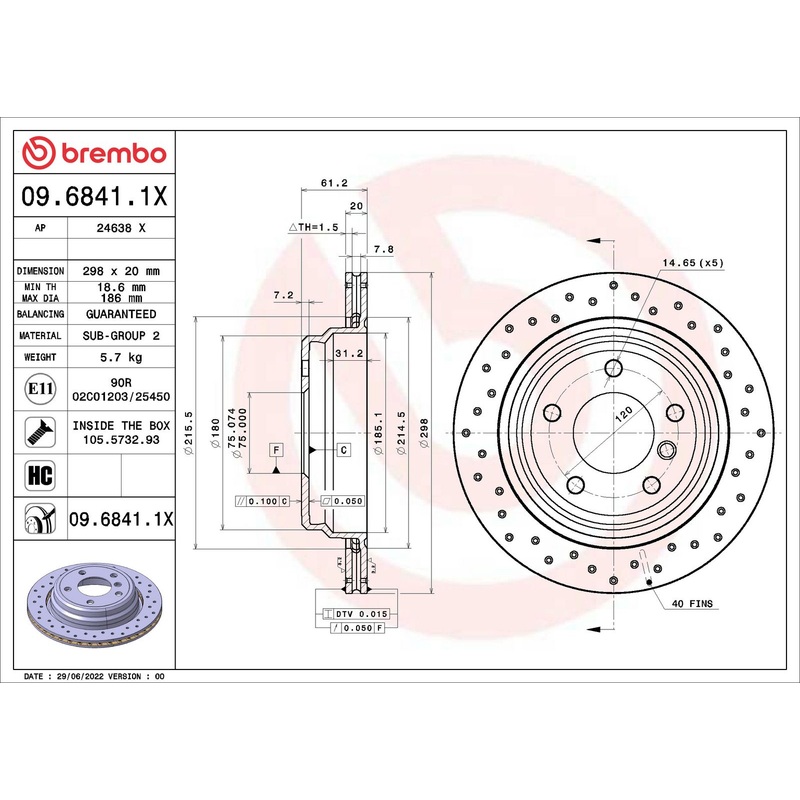XTRA Drilled Rear Disc Brake Rotor – 09.6841.1X