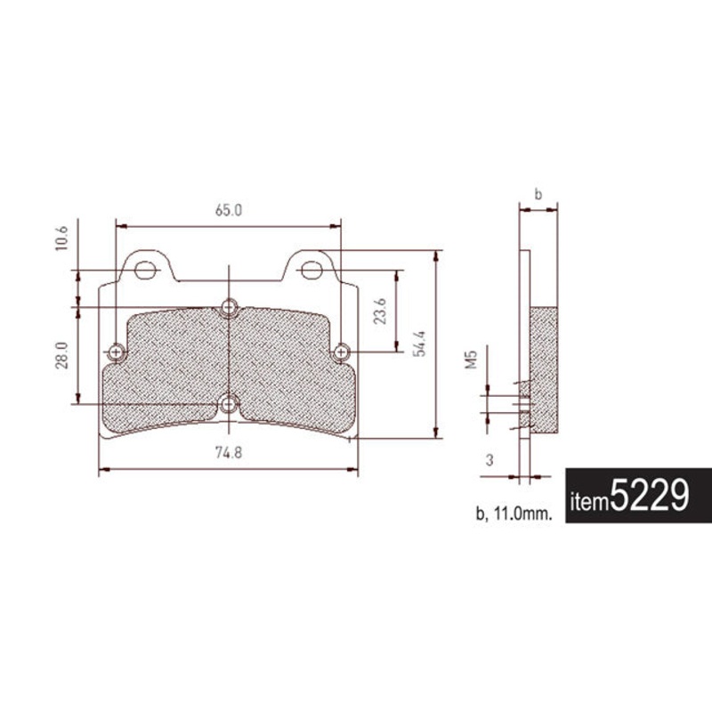 5229.S Aftermarket Arrow 11mm Thick Rear Brake Pads for 125cc Shifter Kart and Arrow X3, Pair