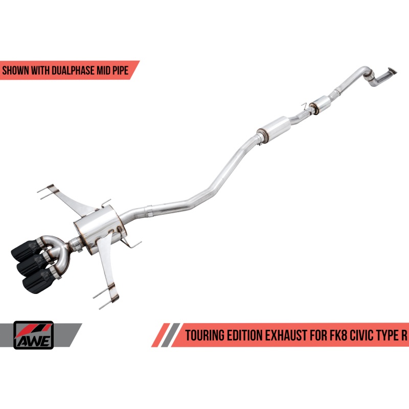 AWE Tuning Touring Edition Exhaust w/Front & Mid Pipe Diamond Black Tips Honda Civic Type R 2017+ | 3015-43000