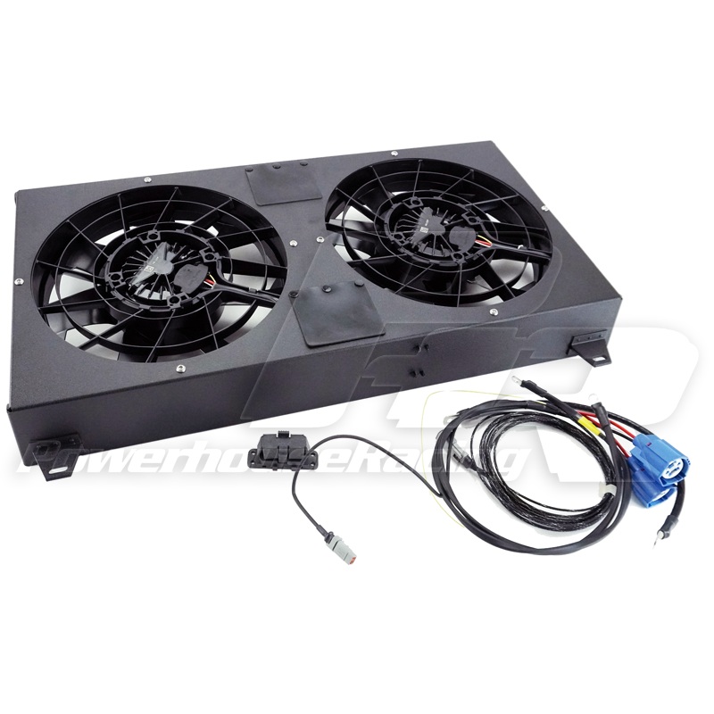 PHR Dual Brushless SPAL Fan Kit- Wrinkle black powder coat finish  – Includes 12″ heavy duty SPAL fans and wiring harness