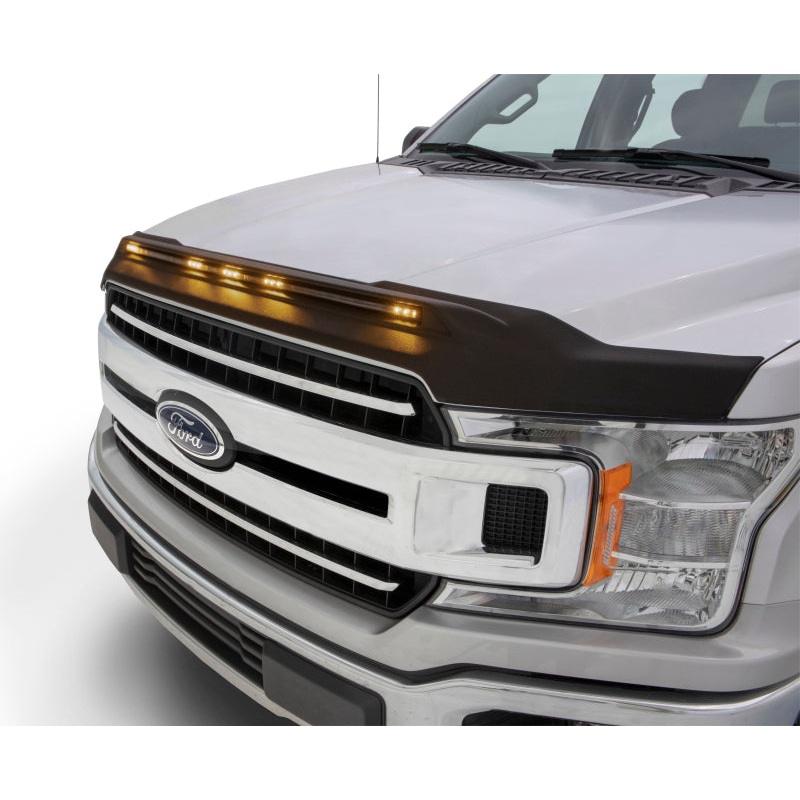 AVS 2015-2019 Ford F150 Aeroskin Low Profile Hood Shield w/ Lights – Black