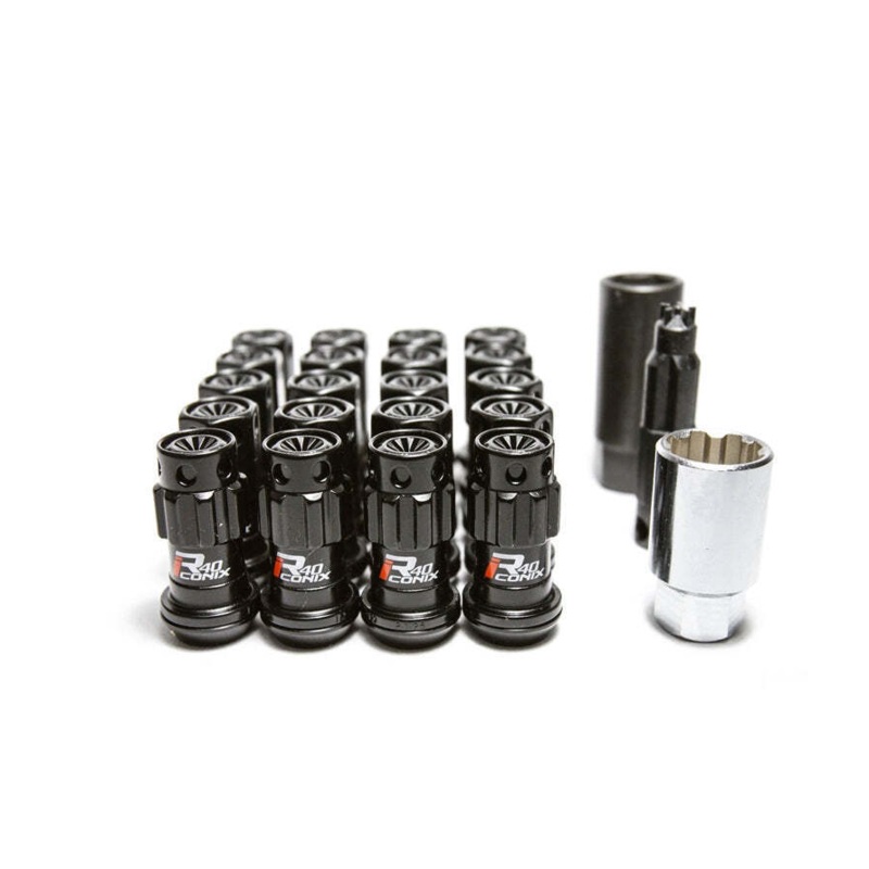 Project Kics 12X1.50 Black R40 Iconix Lug Nuts – 16+4 (Black Cap)
