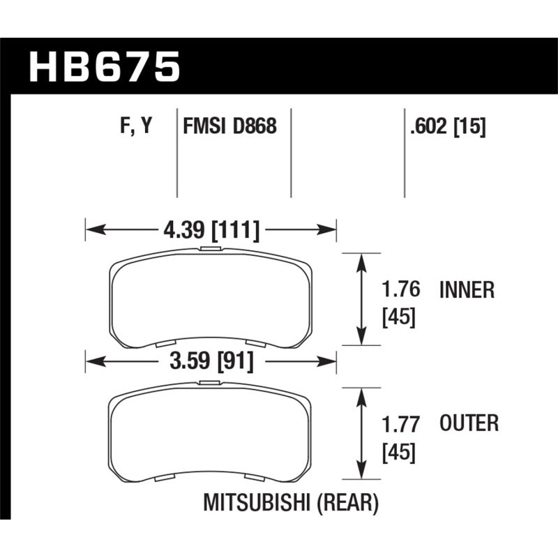 Hawk 09+ Mitsubishi Lancer Ralliart / 08+ Lancer GTS LTS Rear Brake Pads