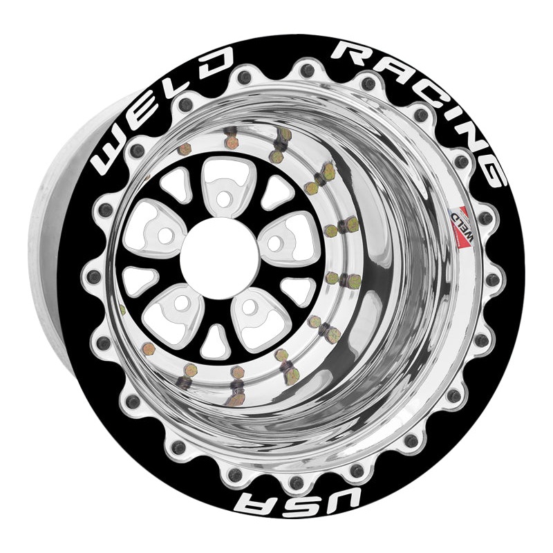 Weld V-Series 15×10 / 5×4.5 BP / 3in. BS Black Center w/ Polished Shell – Black Single Beadlock MT