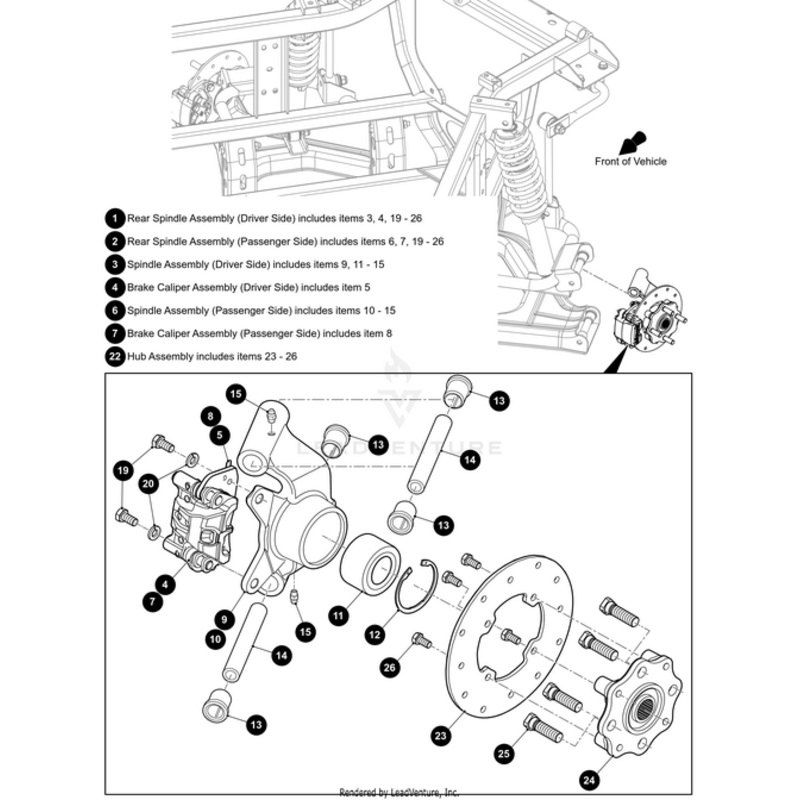 Rear Spindle Assembly (Driver Side) Includes Items 3 4 19 – 26 by Arctic Cat