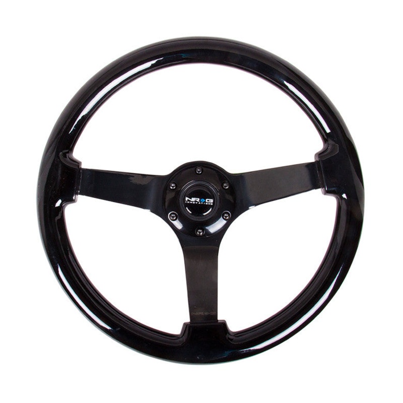 NRG Deep Dish Series Steering Wheel (3″ Deep) Black Wood Grain, Black 3 Spoke Center (350mm)