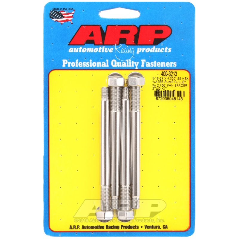 ARP 5/16-24 X 4.000 SS Hex Water Pump Pulley w/ 2.750in Fan Spacer Stud Kit