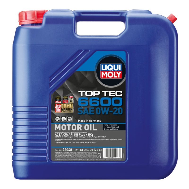 LIQUI MOLY 20L Top Tec 6600 Motor Oil 0W-20