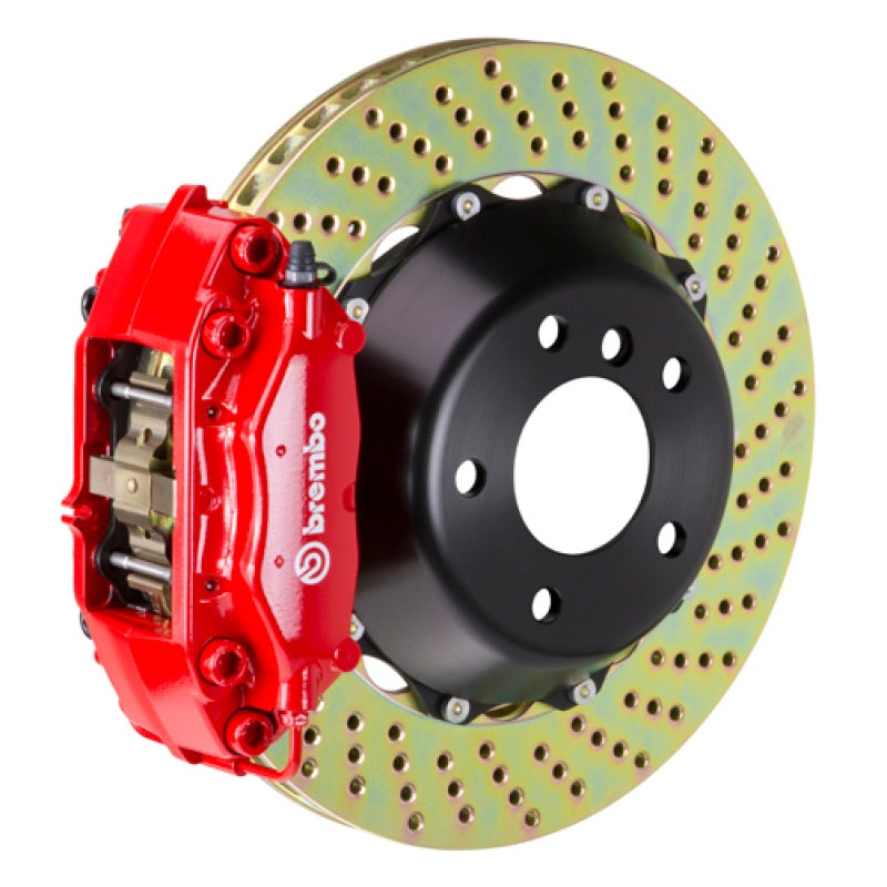 Brembo 08-14 WRX STI Rear GT BBK 4 Piston Cast 345×28 2pc Rotor Drilled-Red | 2P1.8020A2