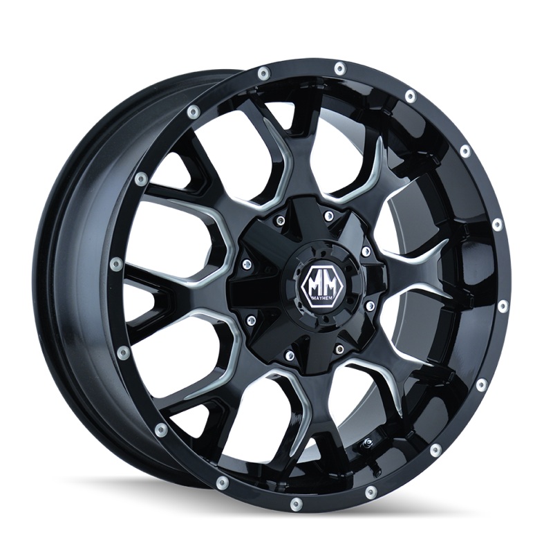 Mayhem 8015 Warrior 20×9 / 6×135 BP / 18mm Offset / 106mm Hub Black w/ Milled Spokes Wheel