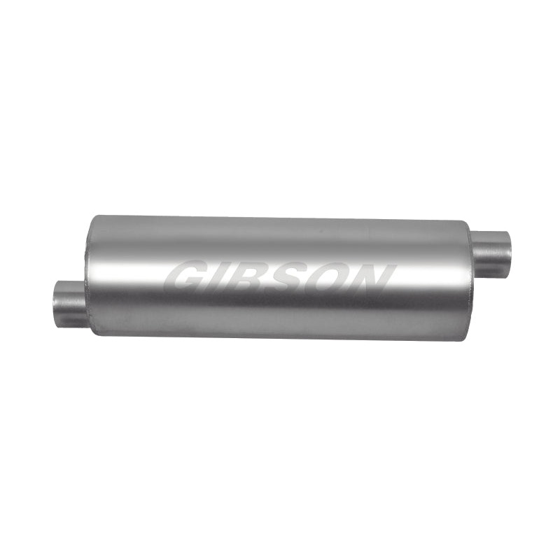 Gibson SFT Superflow Offset/Offset Round Muffler – 6x24in/2.25in Inlet/2.25in Outlet – Stainless