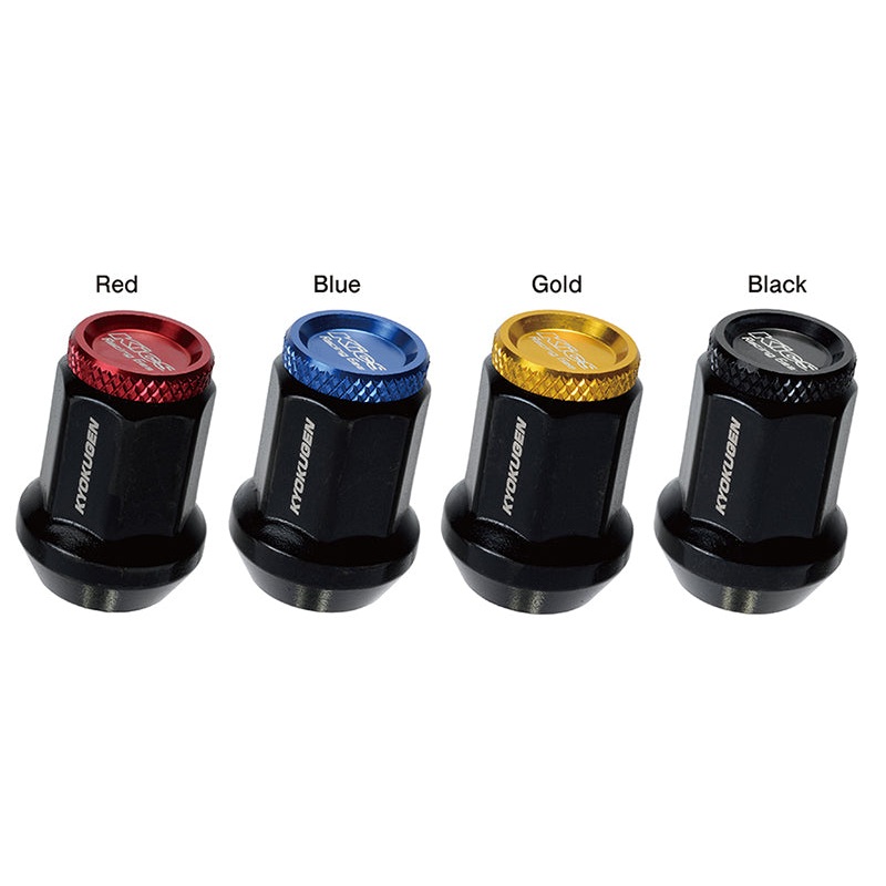 Project Kics Kyokugen Lug Nut Set | 20 12×1.25 Black Aluminum w/Gold Cap | WHP3KA
