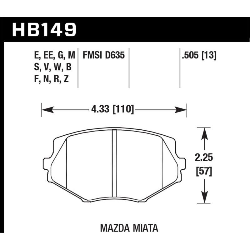 Hawk 94-05 Miata / 01-05 Normal Suspension HP+ Street Front Brake Pads (D635)