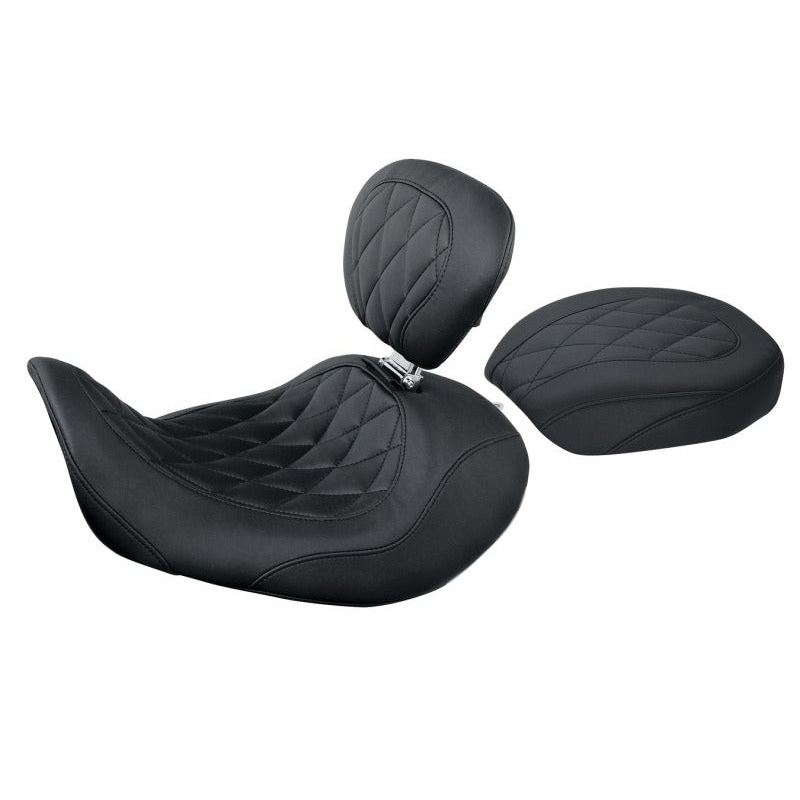 Mustang 06-17 Harley Dyna Wide Tripper Forward Passenger Seat Diamond Stitch – Black