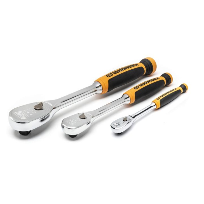 Gearwrench 3 Piece Drive 90-Tooth Dual Material Teardrop Ratchet Set | 81207T