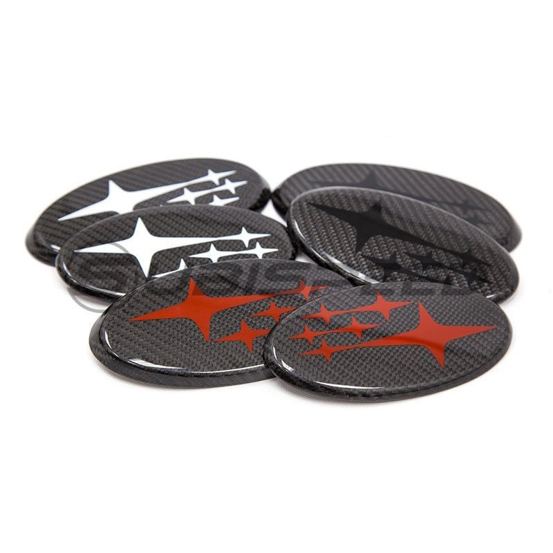 JDMS Front and Rear Carbon Fiber Frameless Emblem Set – 15-21 WRX/STI