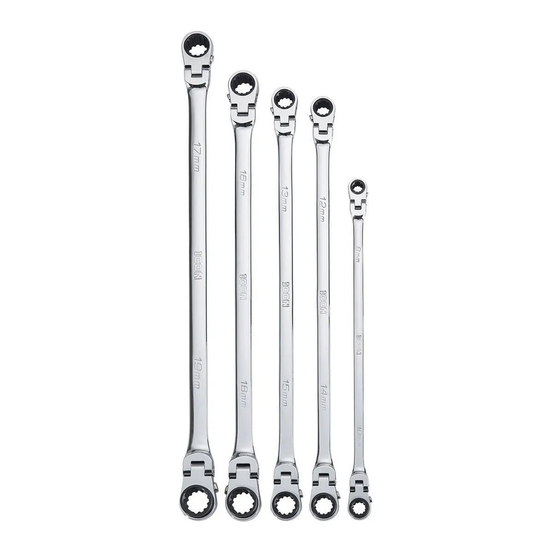ICON Extra Long Professional Double Box Flex Ratcheting Wrench Set, 5-Piece | WRDBFM-5 | 56694