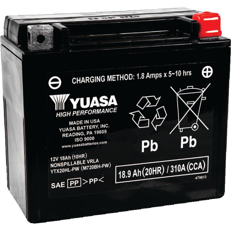 Yuasa YTX20HL-PW Maintenance Free AGM 12-Volt Battery