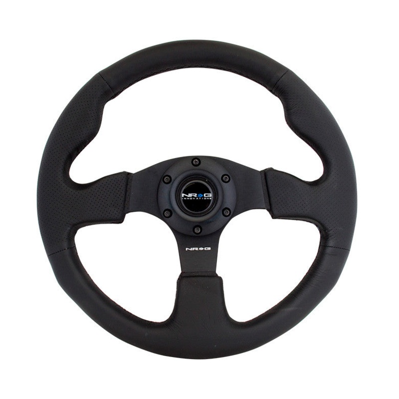NRG Race Series Steering Wheel Black Leather, Black Stitch (320mm)
